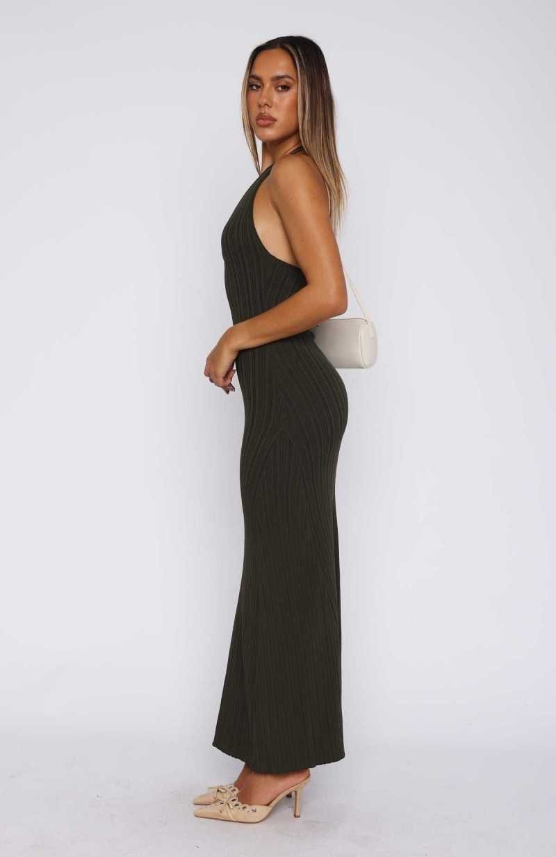 White Fox It's Only Fair Halter Maxi Dress Khaki | RQFHXP-718