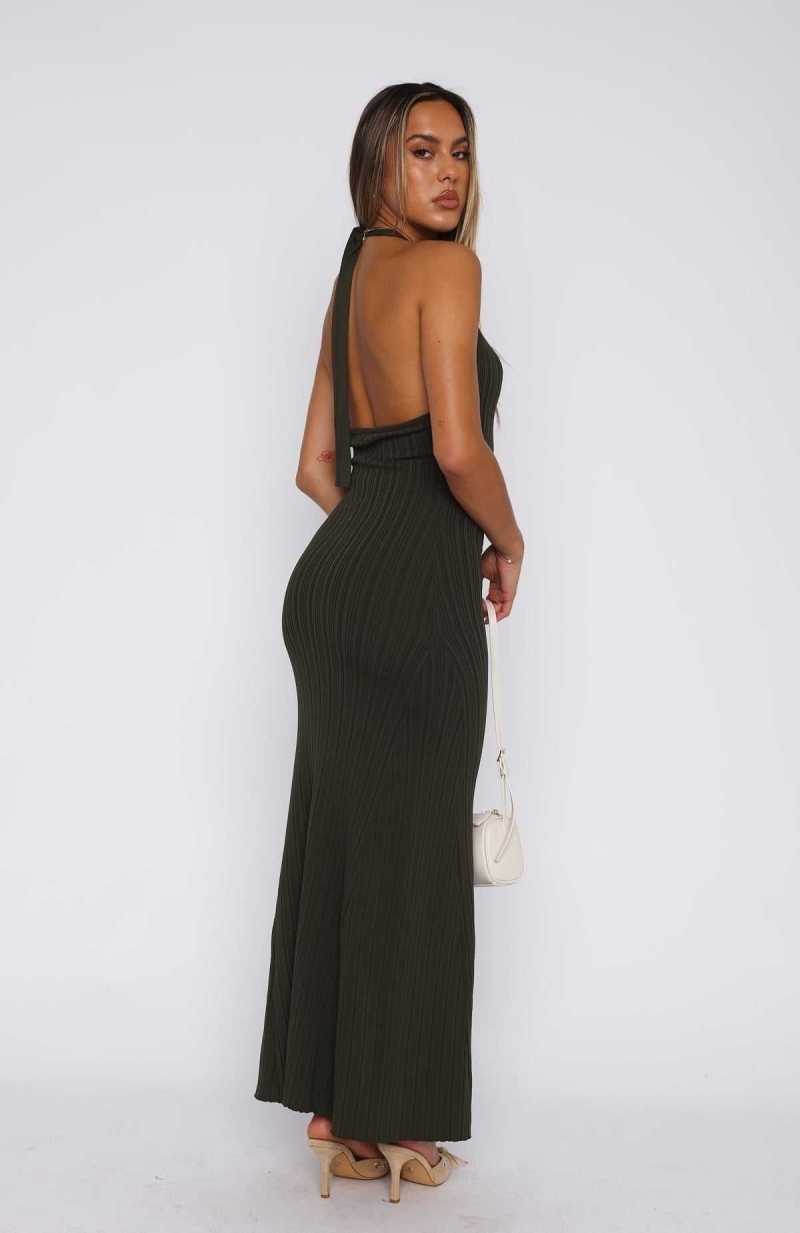 White Fox It's Only Fair Halter Maxi Dress Khaki | RQFHXP-718