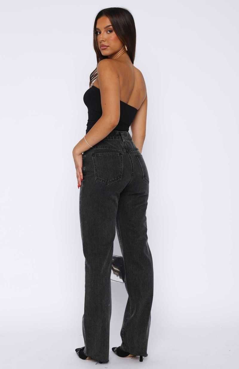 White Fox Jordyn High Waisted Straight Leg Jeans Washed Black | FHVIOZ-028