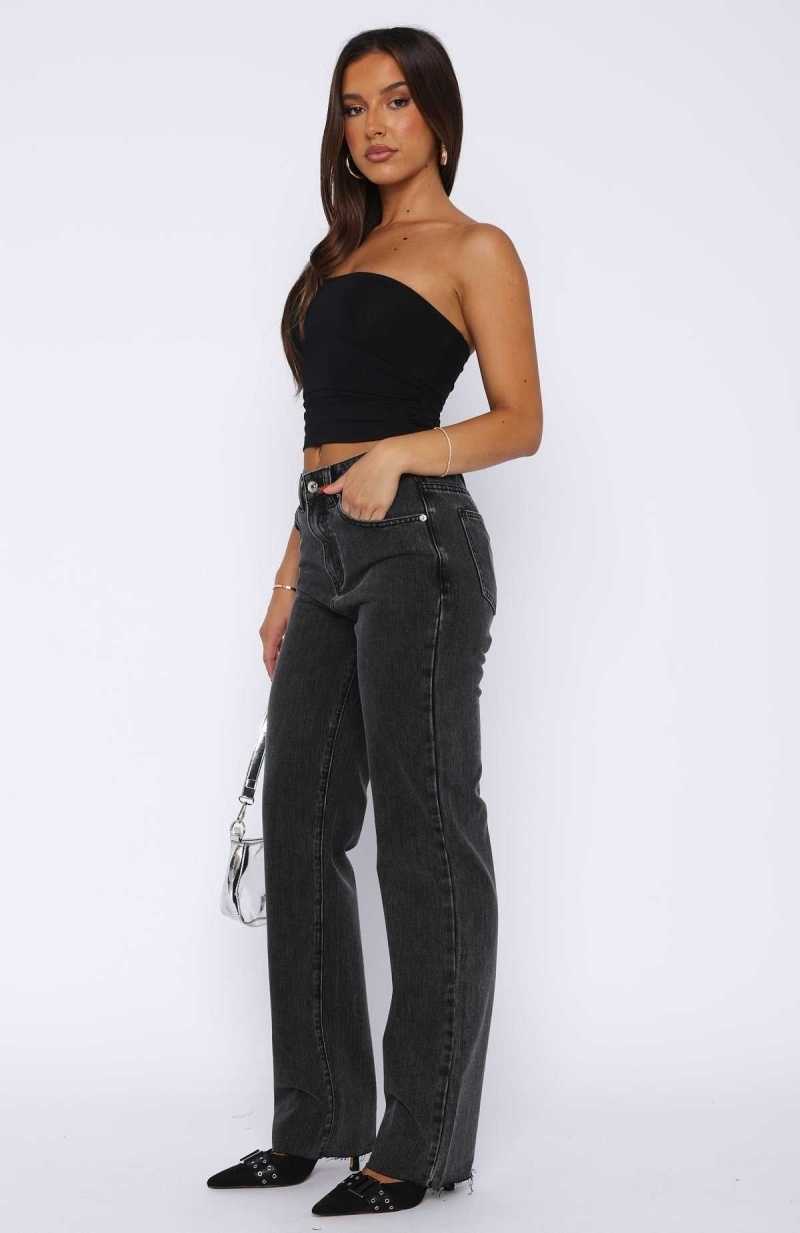 White Fox Jordyn High Waisted Straight Leg Jeans Washed Black | FHVIOZ-028