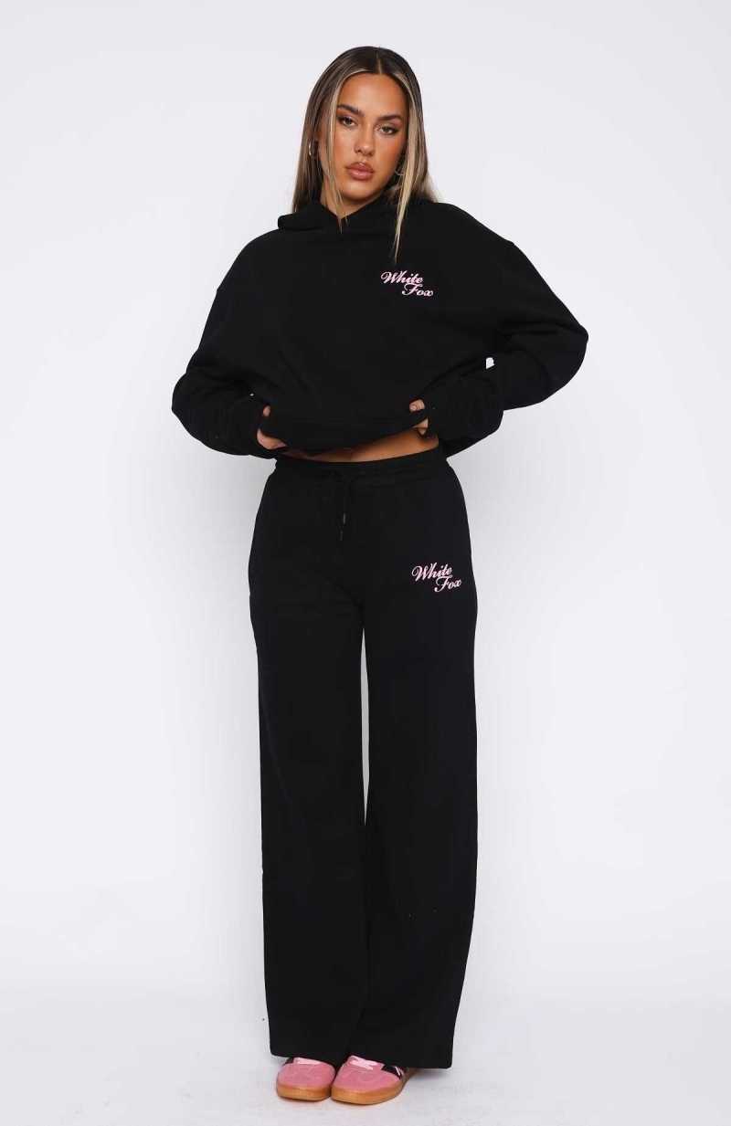 White Fox Just A Girl Wide Leg Sweatpants Black | JOGRKA-691