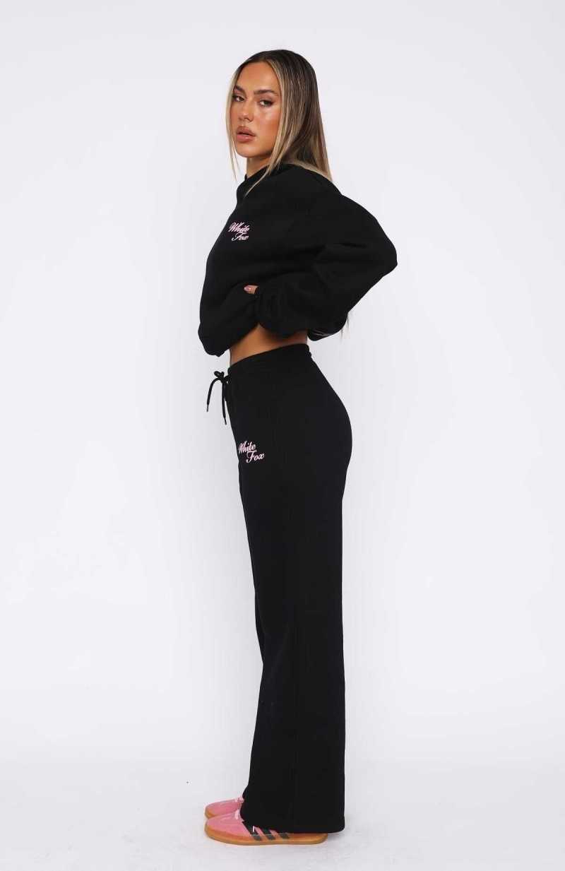 White Fox Just A Girl Wide Leg Sweatpants Black | JOGRKA-691