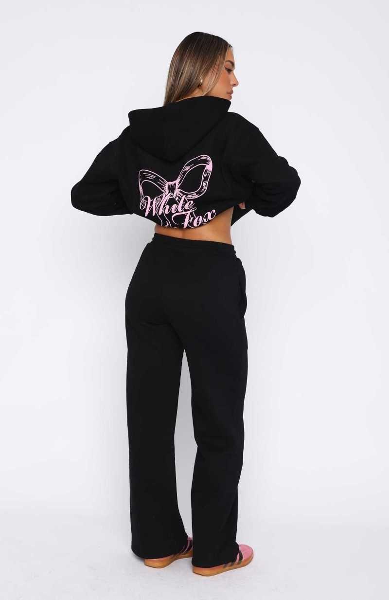 White Fox Just A Girl Wide Leg Sweatpants Black | JOGRKA-691