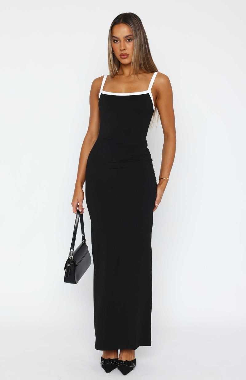 White Fox Just Stay Calm Maxi Dress Black | XIKSLT-658