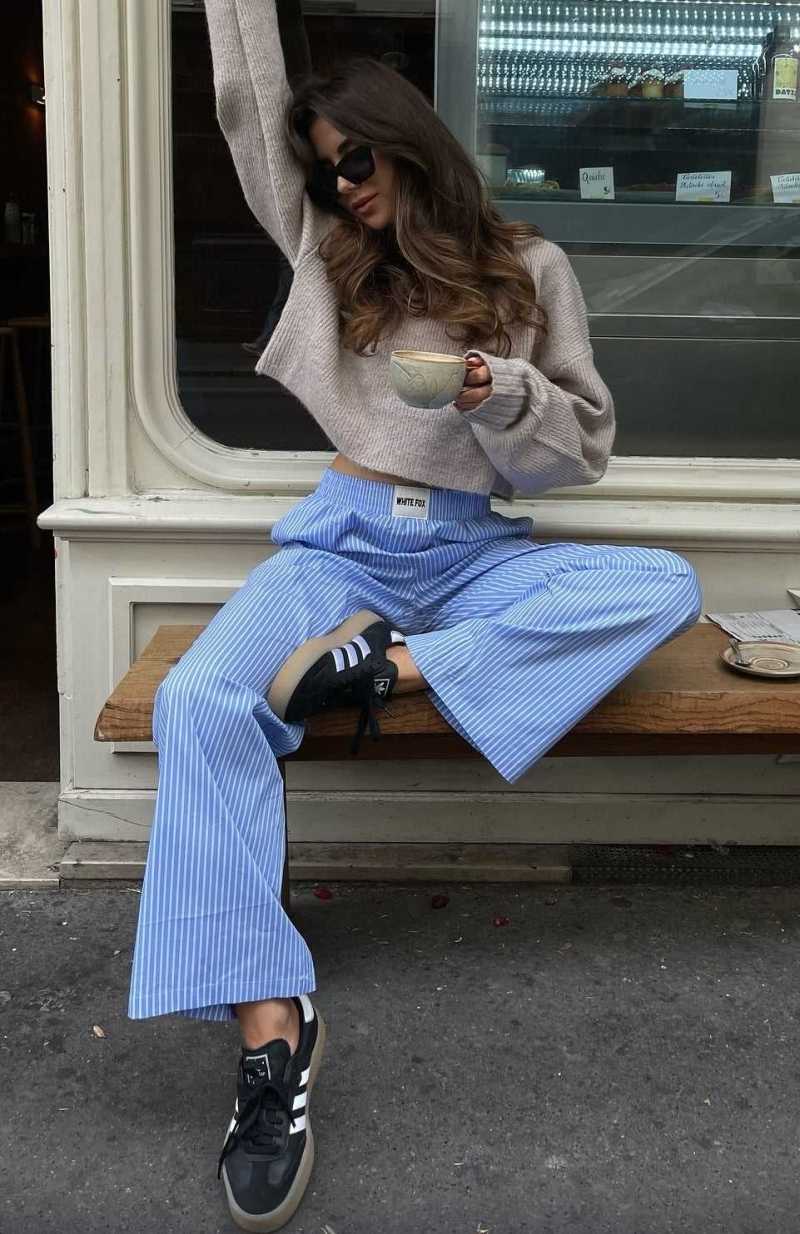 White Fox Just Stop Pants Blue Stripe | SGPRHL-146