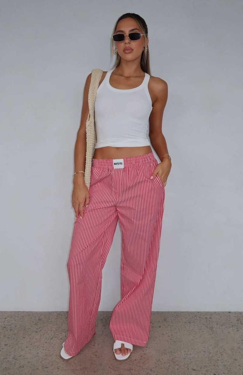 White Fox Just Stop Pants Red Stripe | QJXRIP-572