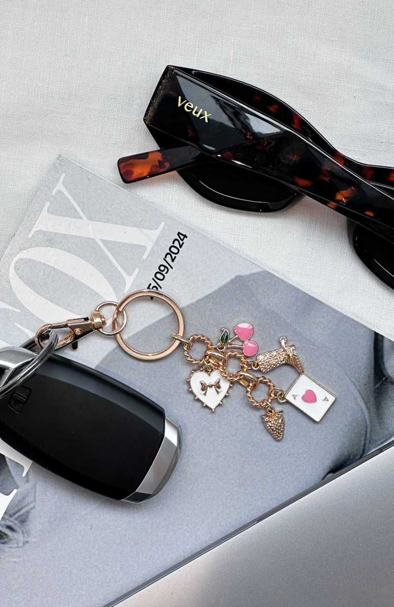 White Fox Karina Keychain Gold/Pink | KVQPGR-457