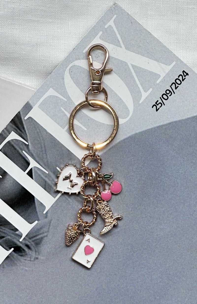 White Fox Karina Keychain Gold/Pink | KVQPGR-457