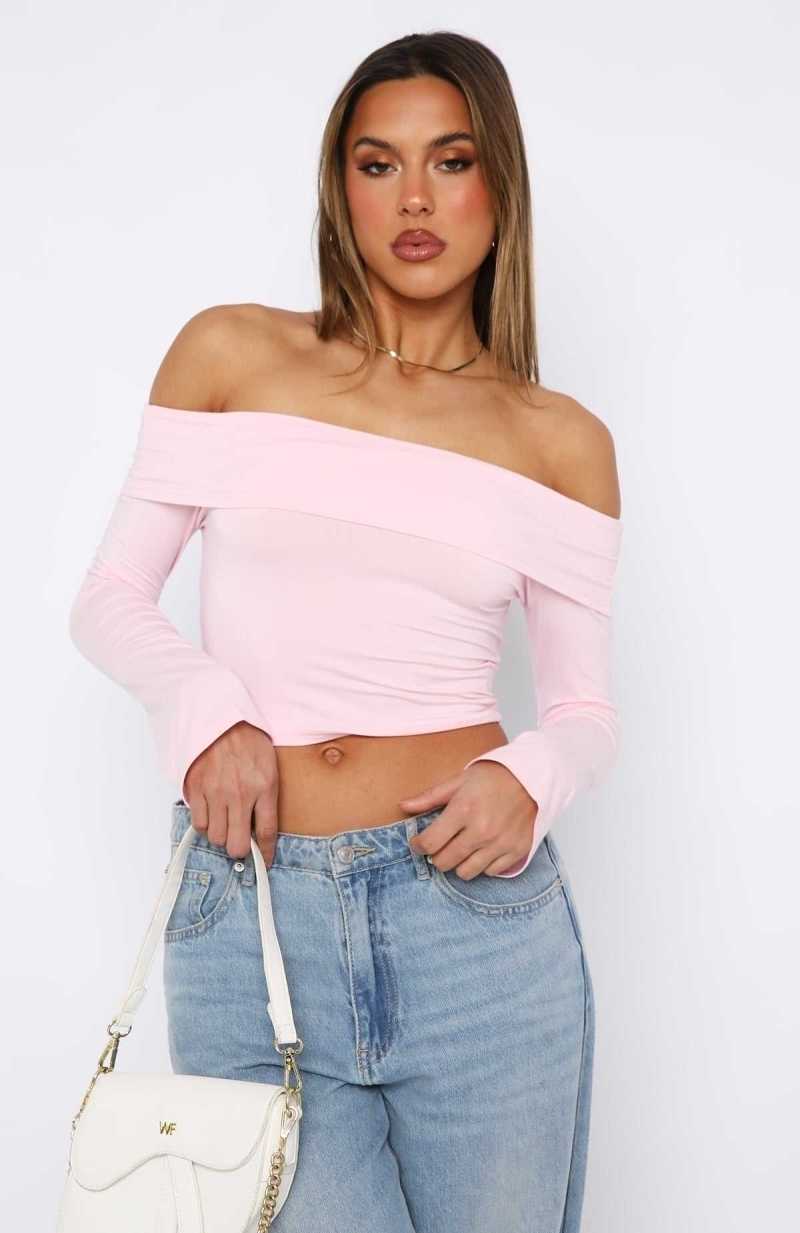 White Fox Keep Saying Sorry Long Sleeve Top Baby Pink | HVQJZK-210