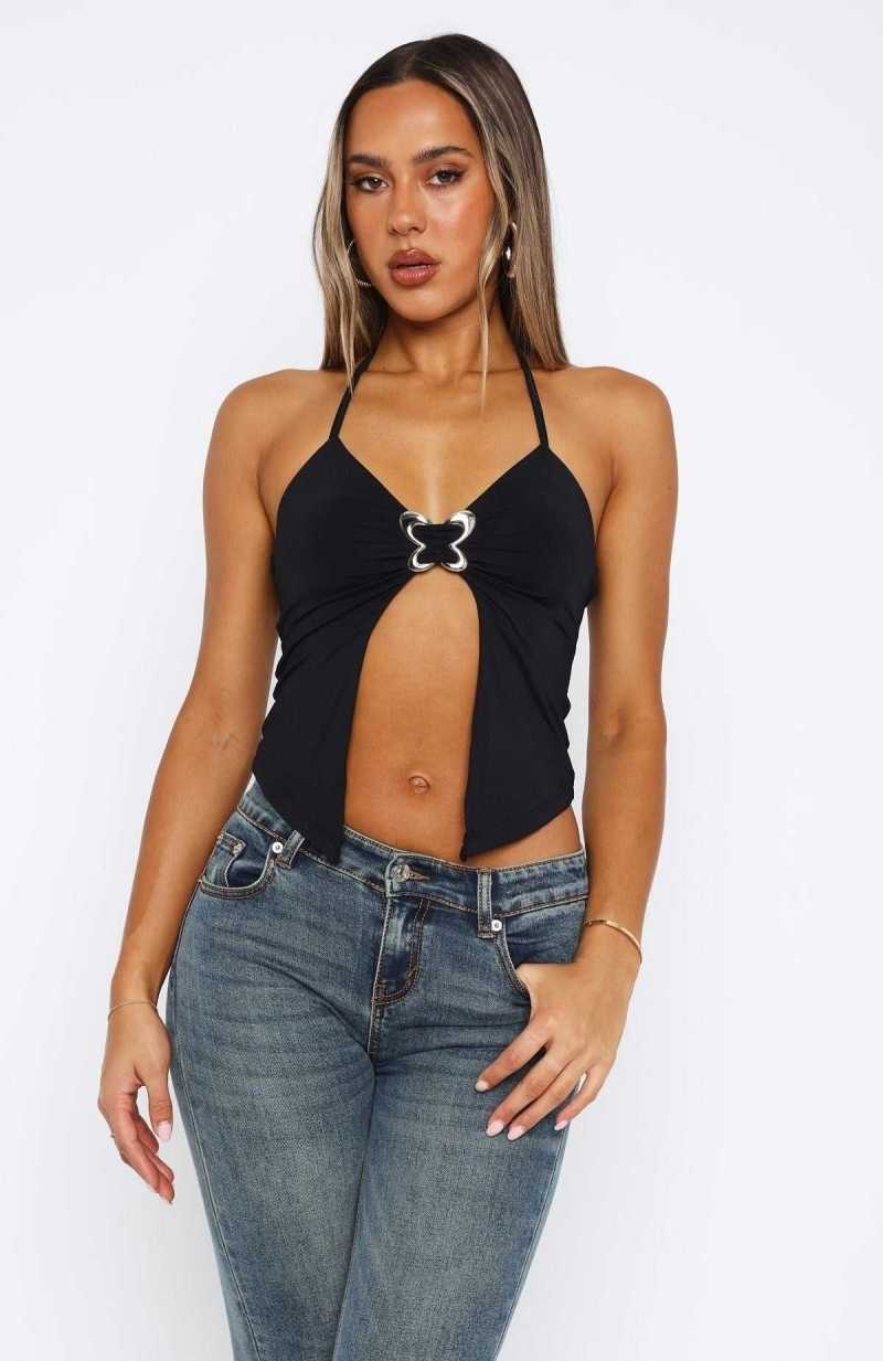 White Fox Know My Name Halter Top Black | JSNRPL-796