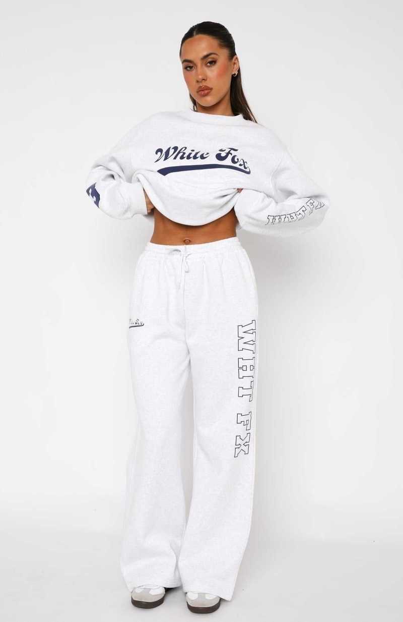 White Fox LA Girly Wide Leg Sweatpants Grey Marle | IGXSAD-081