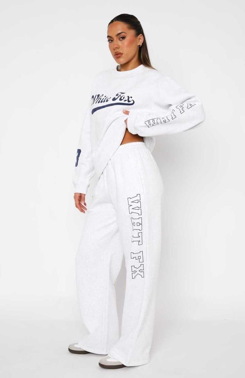 White Fox LA Girly Wide Leg Sweatpants Grey Marle | IGXSAD-081