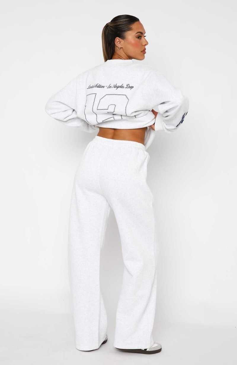 White Fox LA Girly Wide Leg Sweatpants Grey Marle | IGXSAD-081