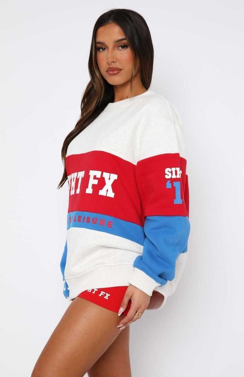 White Fox Latest And Greatest Oversized Sweater Grey Marle/Red | DNKPIL-461