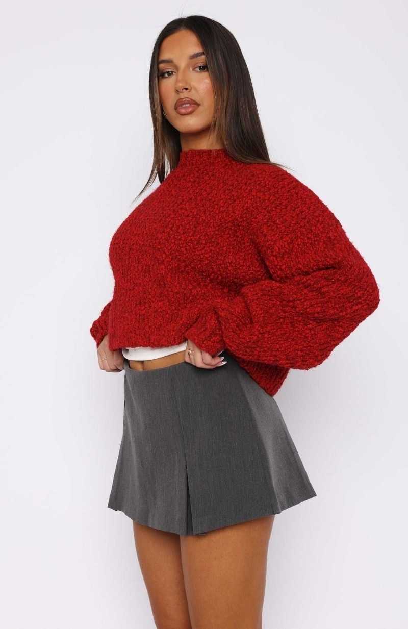 White Fox Leave Without Me Knit Sweater Red | NLMRXH-571