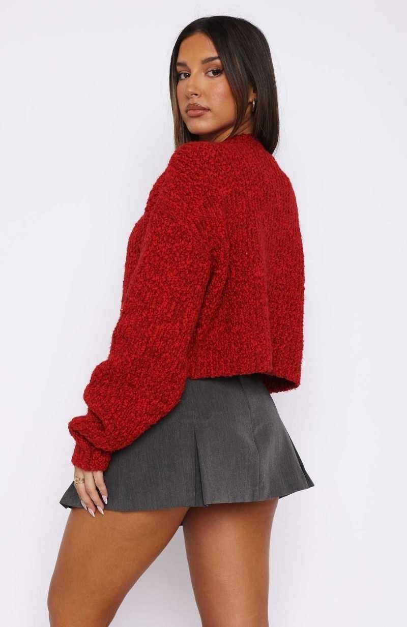 White Fox Leave Without Me Knit Sweater Red | NLMRXH-571