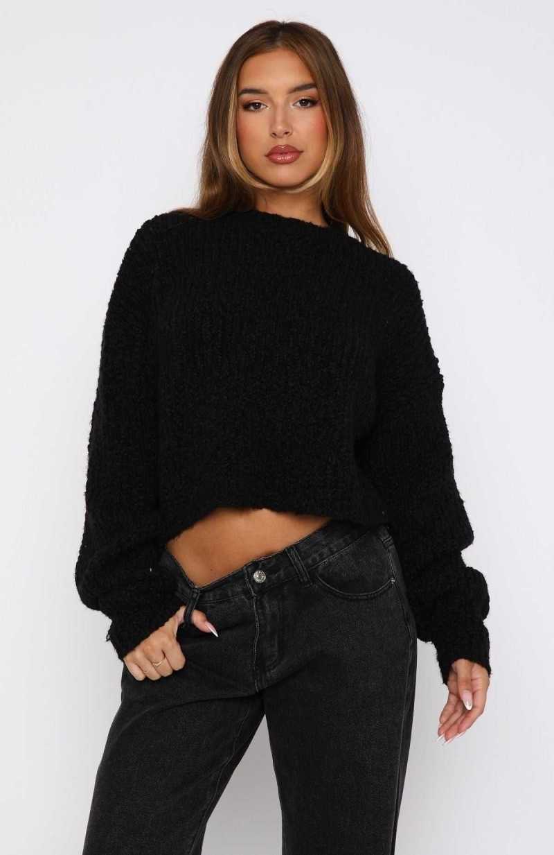 White Fox Leave Without Me Knit Sweater Black | WFVENI-205