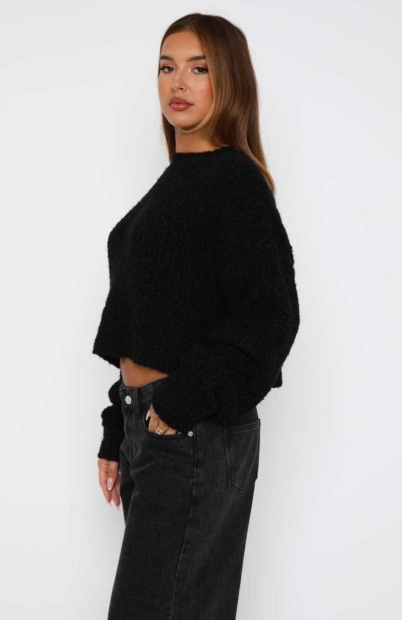 White Fox Leave Without Me Knit Sweater Black | WFVENI-205