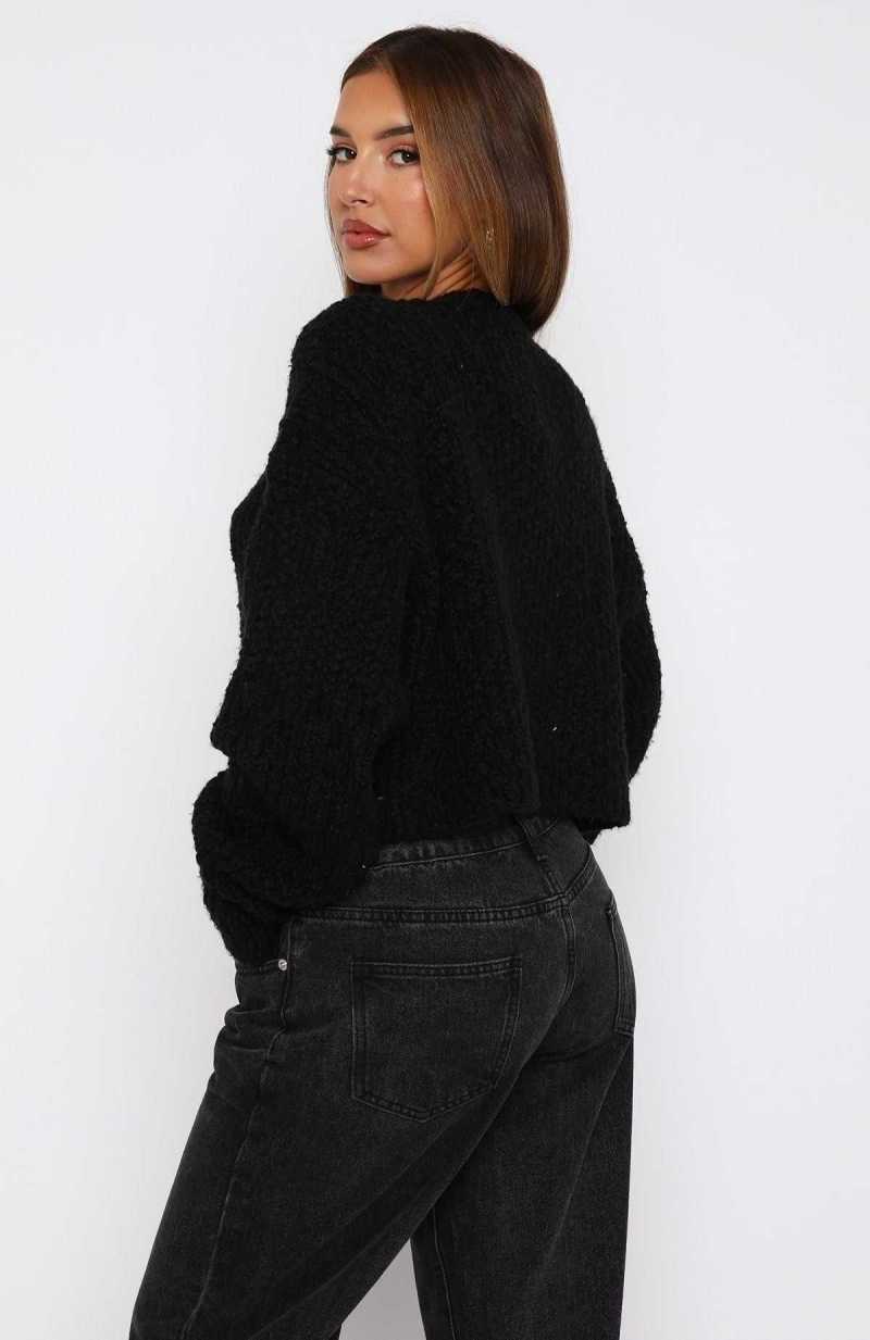 White Fox Leave Without Me Knit Sweater Black | WFVENI-205