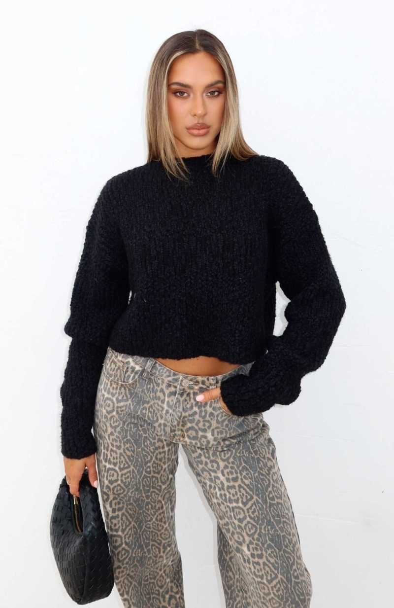 White Fox Leave Without Me Knit Sweater Black | WFVENI-205