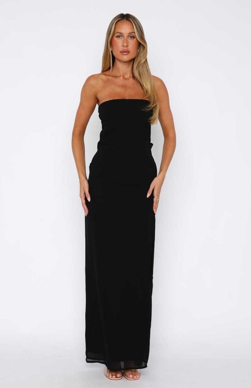 White Fox Leave You Alone Maxi Dress Black | QTNMFR-789