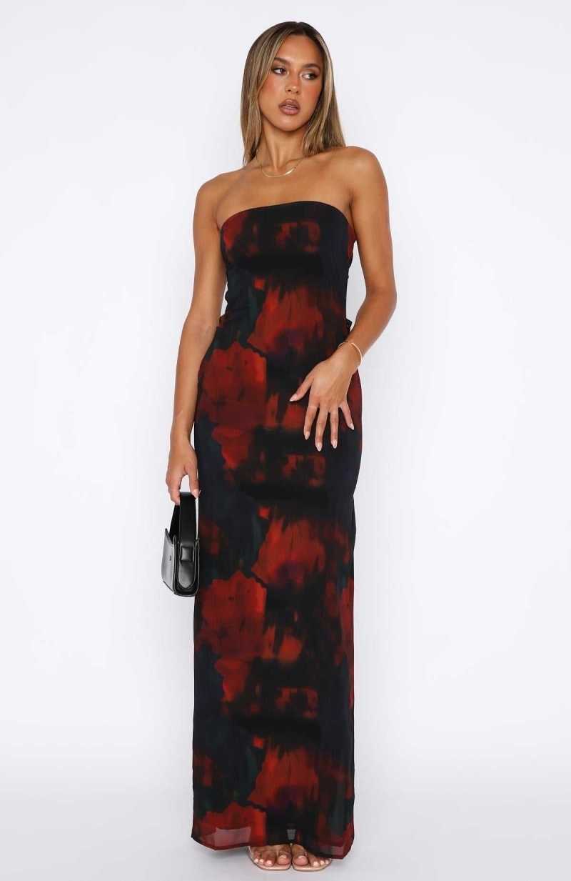 White Fox Leave You Alone Maxi Dress Deep Merlot | ZQHDWN-694