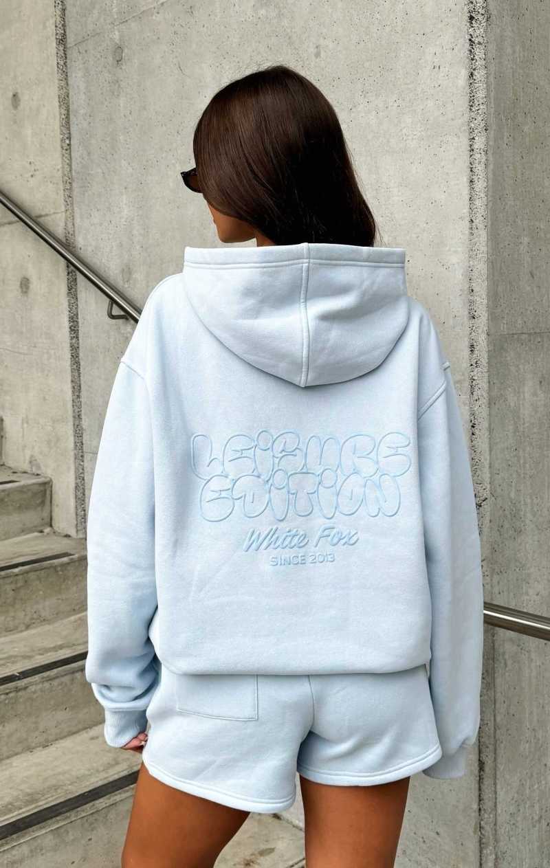 White Fox Leisure Edition Oversized Hoodie Baby Blue | BYQFUR-785