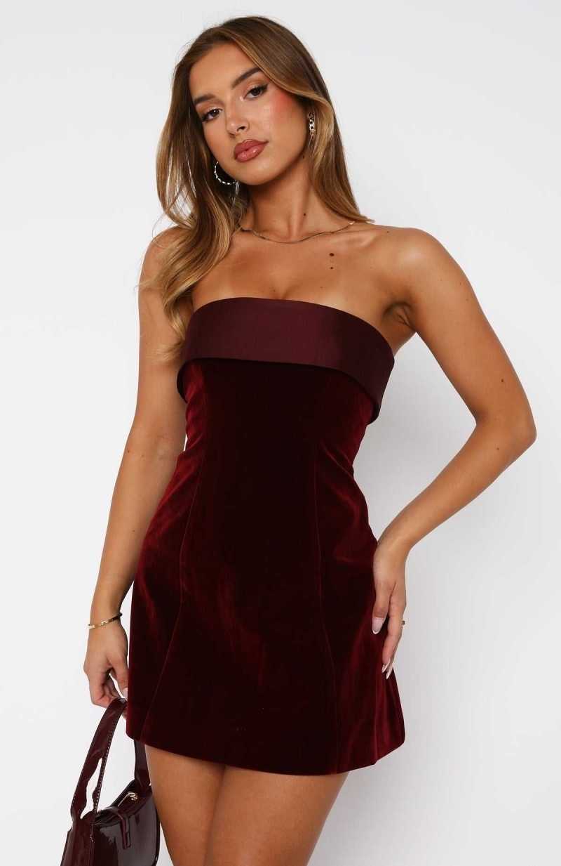 White Fox Let Loose Strapless Mini Dress Deep Red | EVTYCU-804