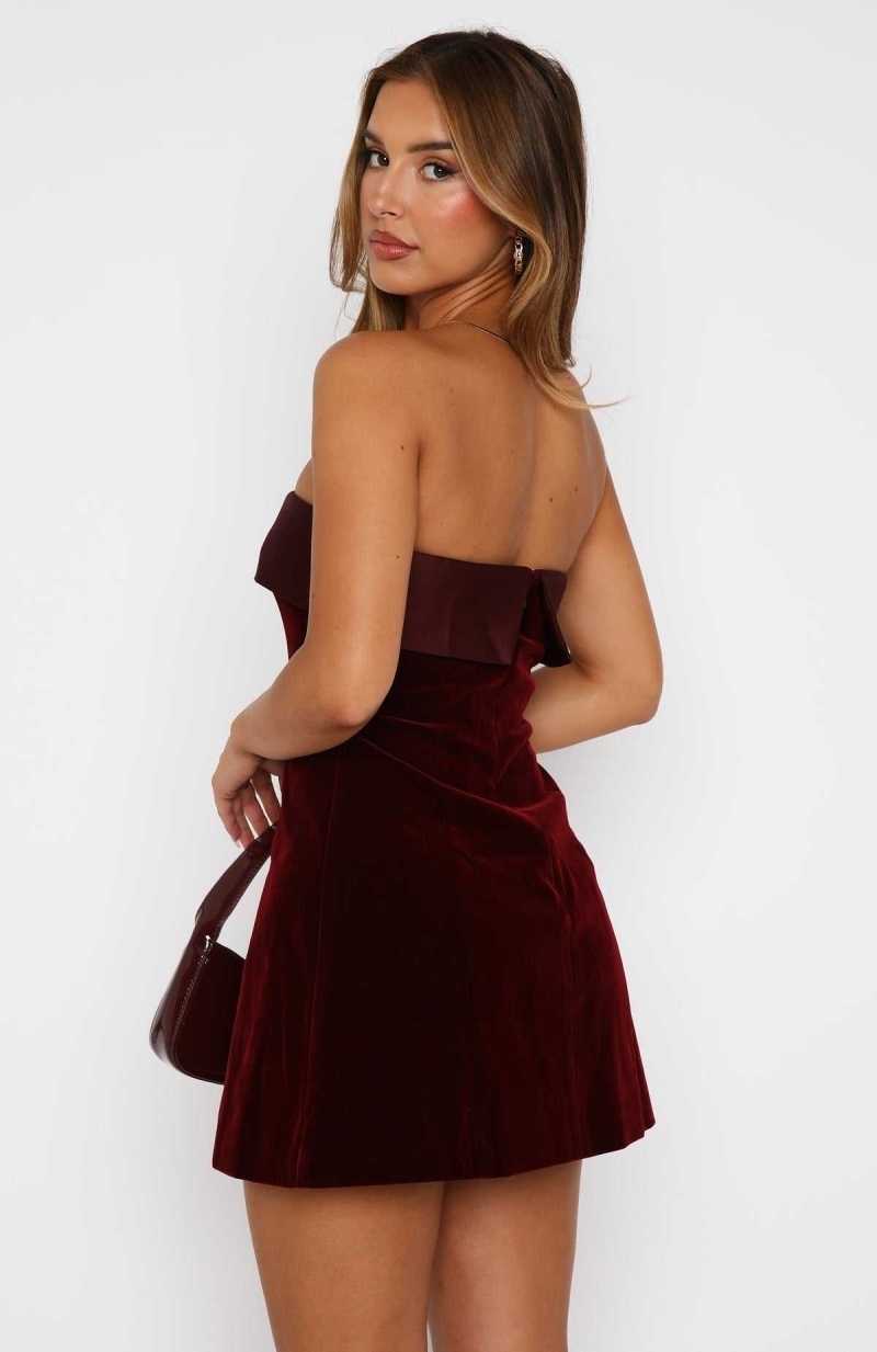 White Fox Let Loose Strapless Mini Dress Deep Red | EVTYCU-804