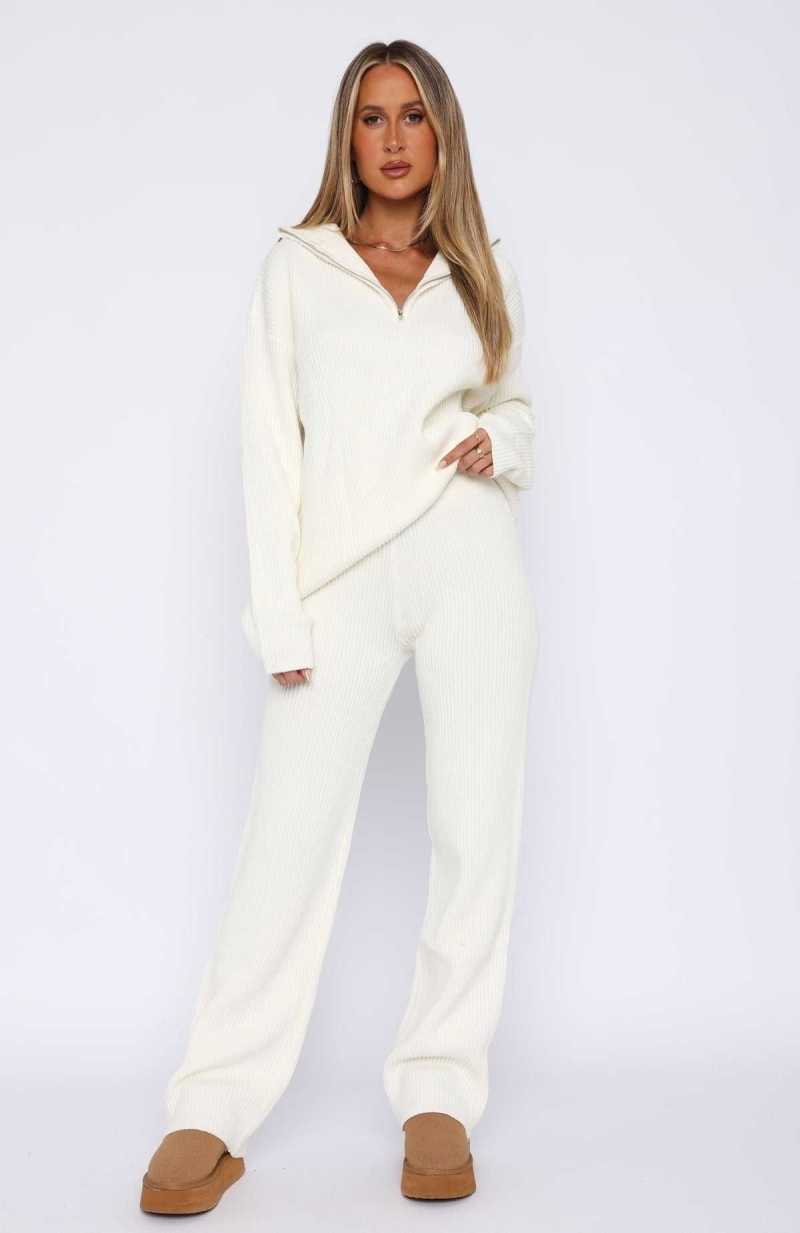 White Fox Let's Get Cosy Knit Pants Cream | BEOPCS-419