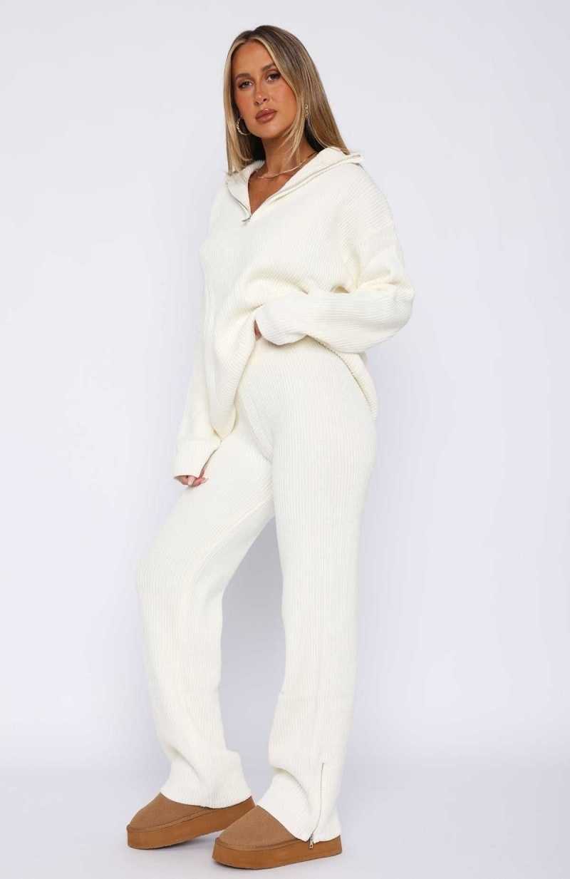 White Fox Let's Get Cosy Knit Pants Cream | BEOPCS-419