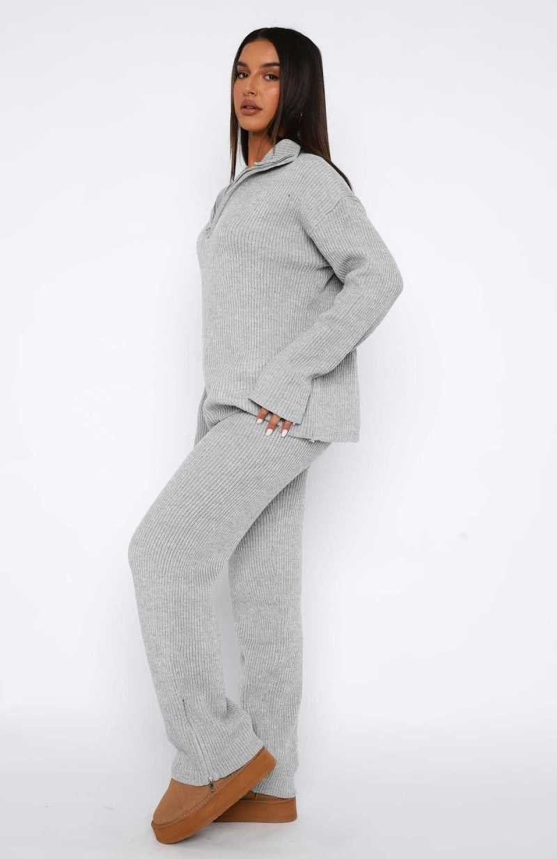 White Fox Let's Get Cosy Knit Pants Grey Marle | CSUJHX-683