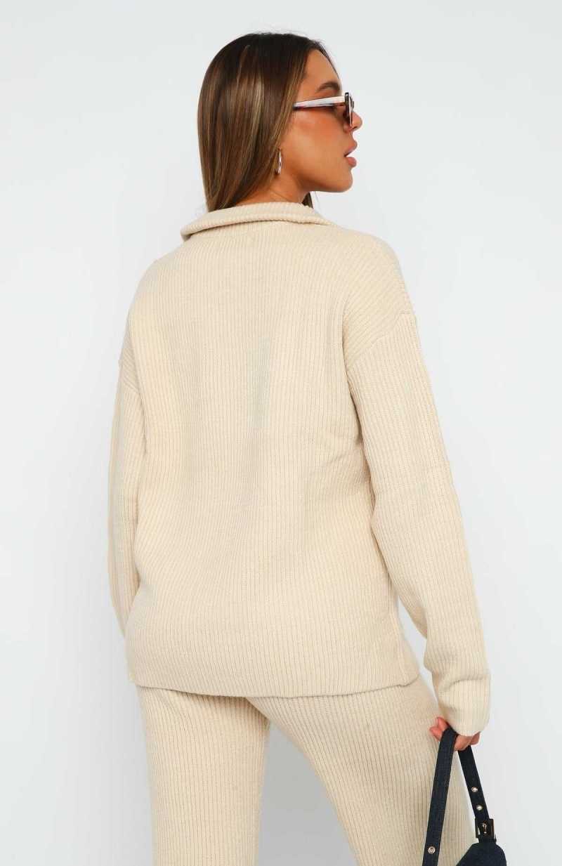 White Fox Let's Get Cosy Knit Sweater Beige | HRKBPA-862