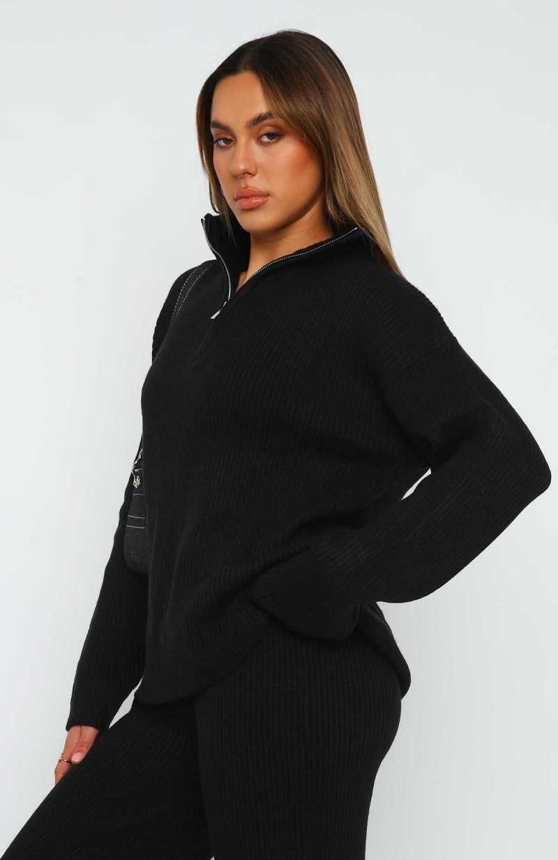 White Fox Let's Get Cosy Knit Sweater Black | EWXBJD-517