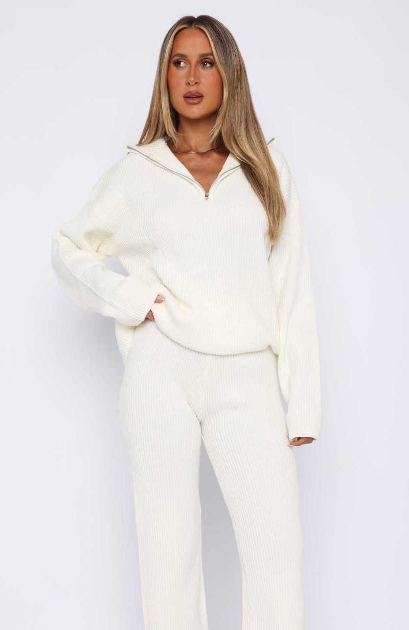 White Fox Let's Get Cosy Knit Sweater Cream | LFGCDS-371