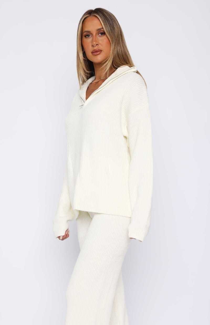 White Fox Let's Get Cosy Knit Sweater Cream | LFGCDS-371