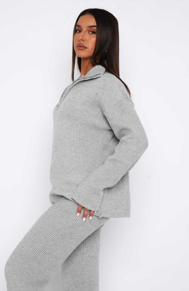 White Fox Let's Get Cosy Knit Sweater Grey Marle | EPWZNV-972