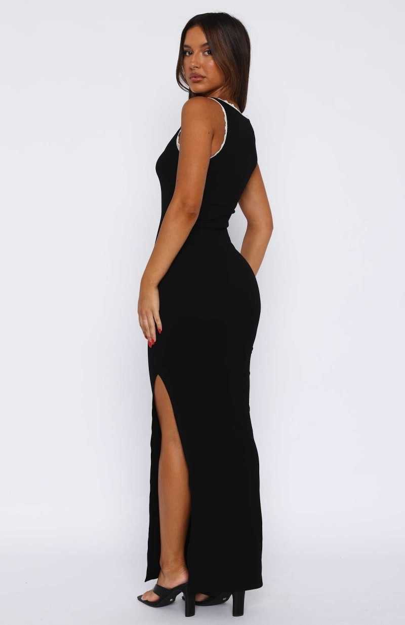 White Fox Level You Up Maxi Dress Black | BZNDLJ-672