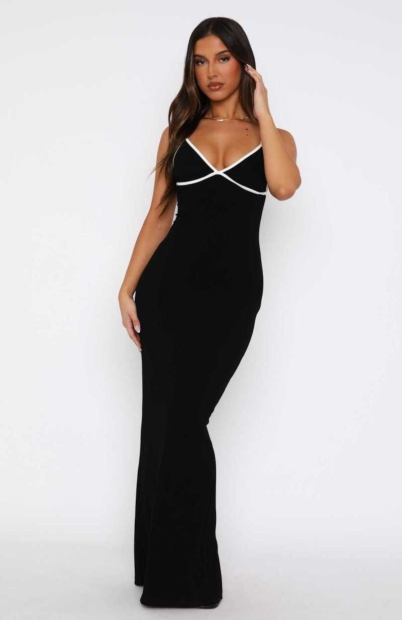 White Fox Life Like Mine Ribbed Maxi Dress Black | LVXBAR-253