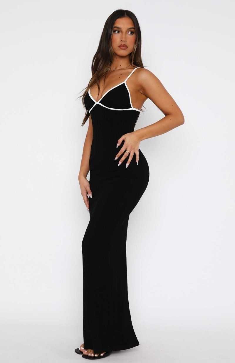 White Fox Life Like Mine Ribbed Maxi Dress Black | LVXBAR-253