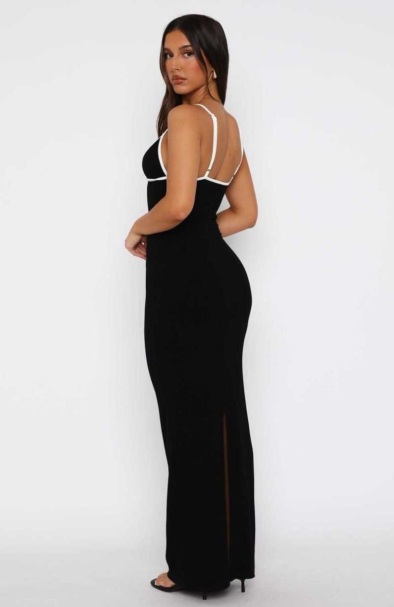 White Fox Life Like Mine Ribbed Maxi Dress Black | LVXBAR-253