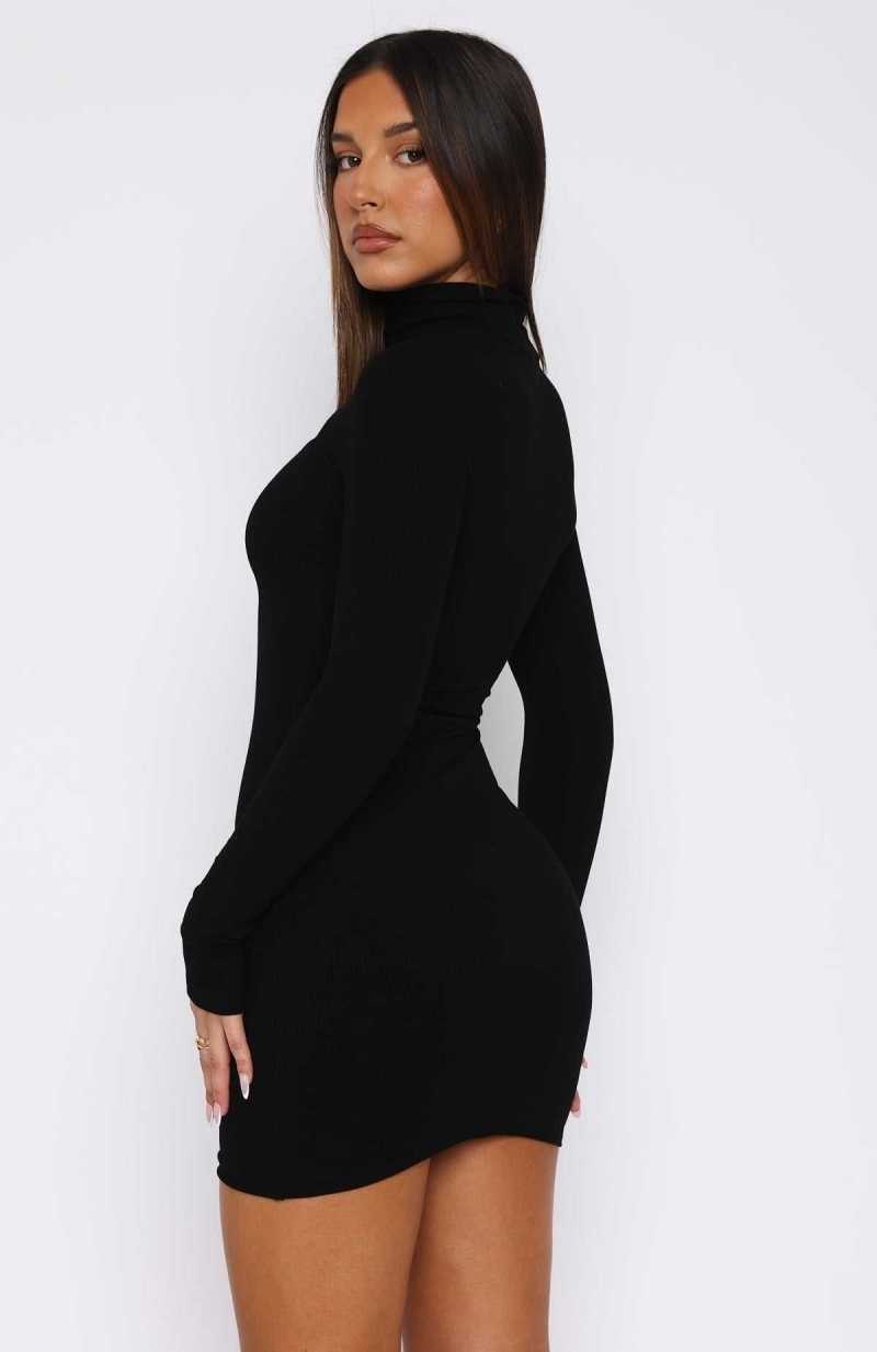 White Fox Light Up The Skies Long Sleeve Mini Dress Black | DBAVUM-734