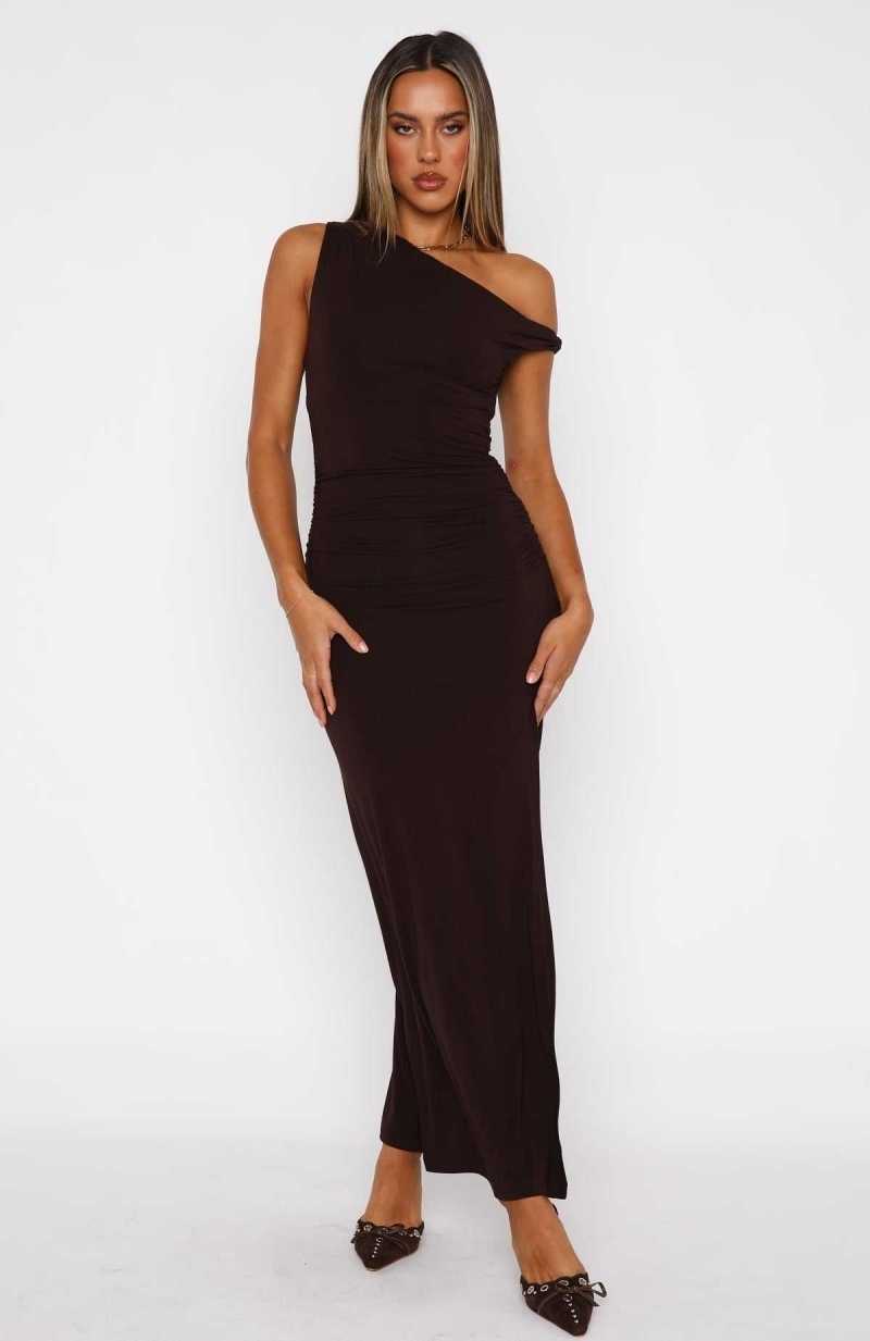 White Fox Little Bit Dramatic Maxi Dress Dark Chocolate | BOPWQG-184