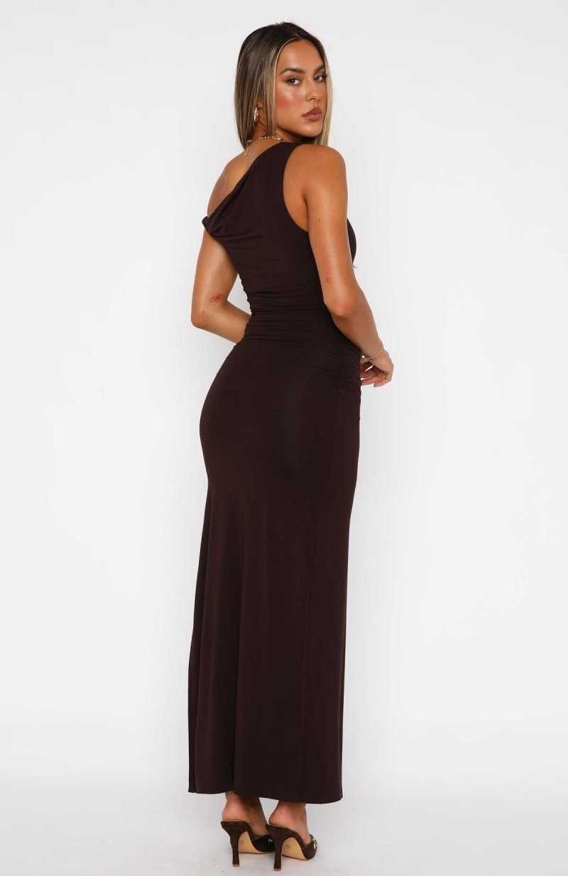 White Fox Little Bit Dramatic Maxi Dress Dark Chocolate | BOPWQG-184