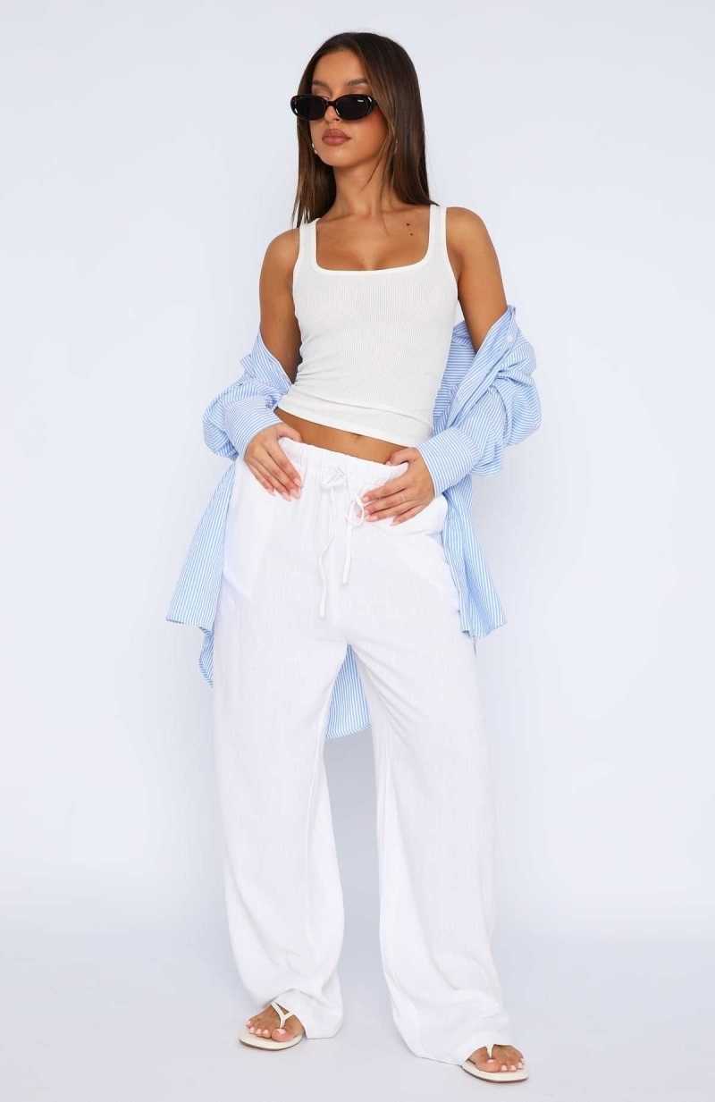 White Fox Live It Up Linen Pants White | XEKROH-395