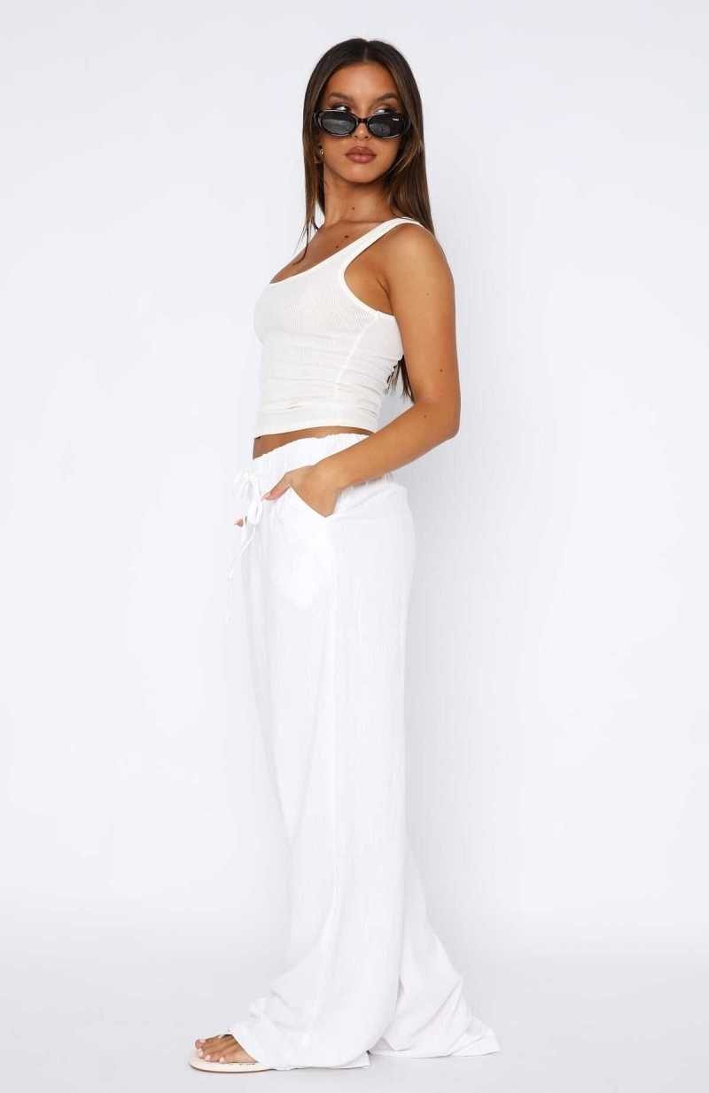 White Fox Live It Up Linen Pants White | XEKROH-395