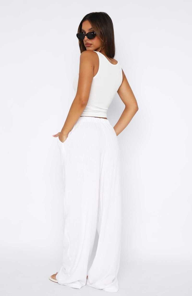 White Fox Live It Up Linen Pants White | XEKROH-395