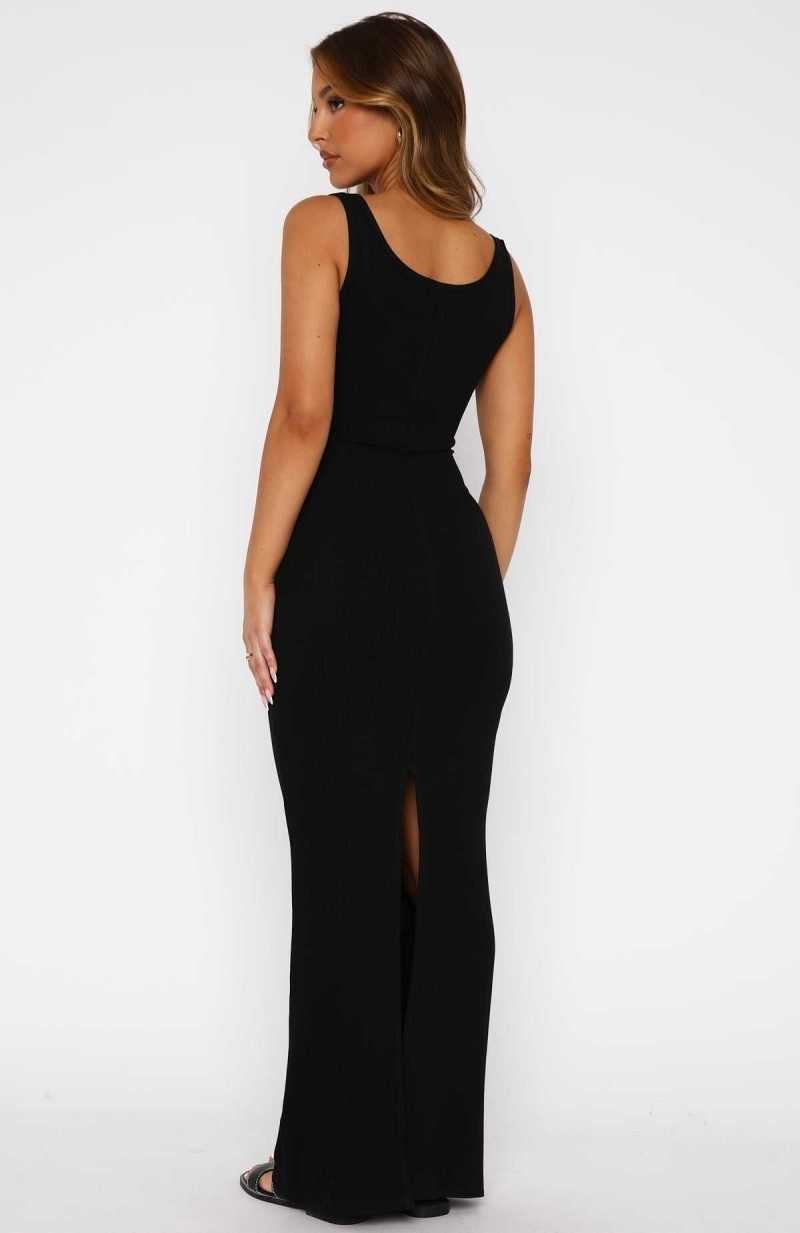 White Fox Living Comfy Maxi Dress Black | CBSLZF-639