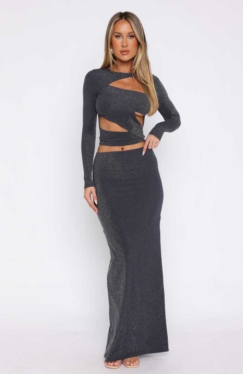 White Fox Lock Me Up Maxi Skirt Charcoal | JOCGFE-937