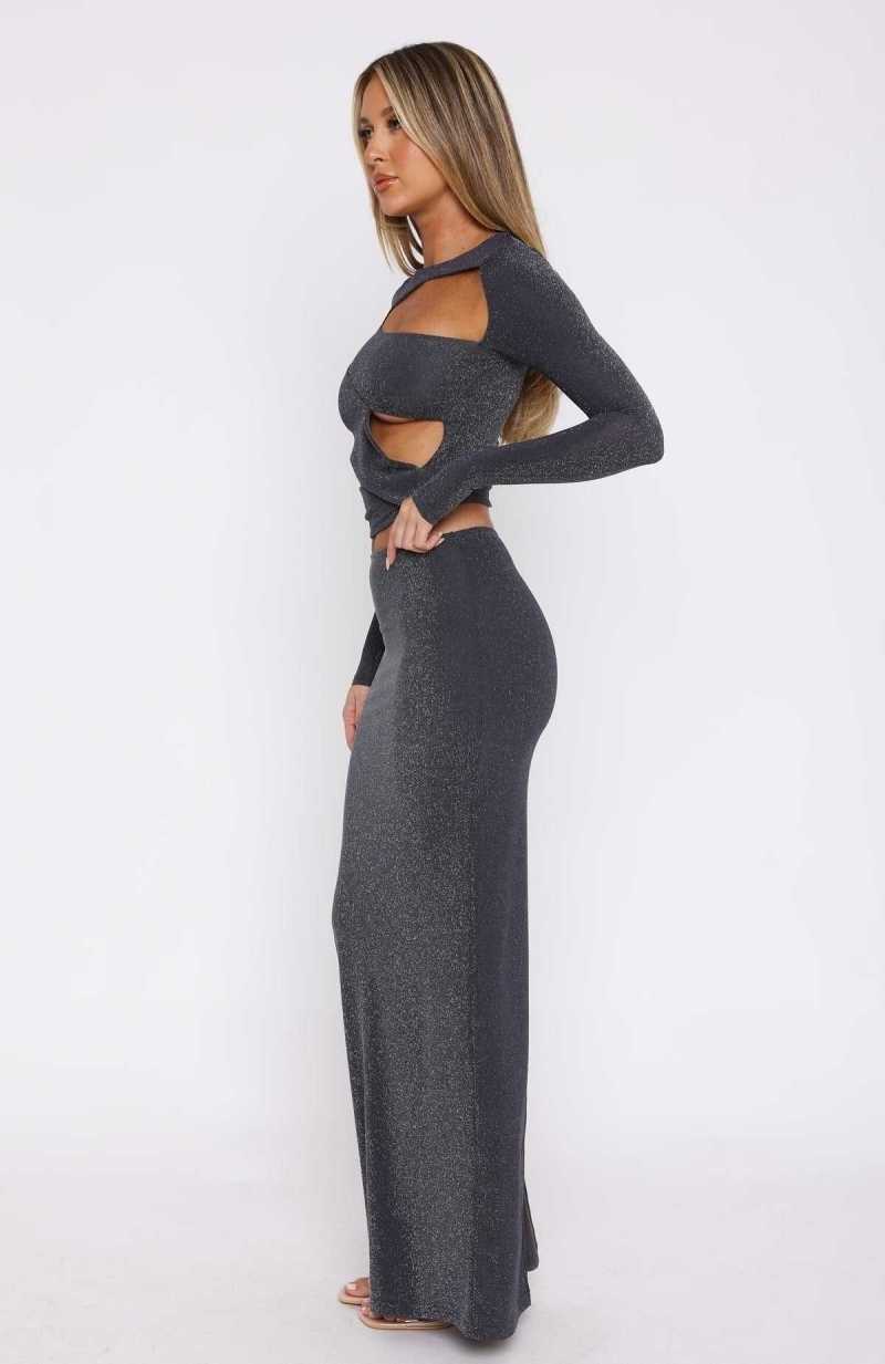 White Fox Lock Me Up Maxi Skirt Charcoal | JOCGFE-937